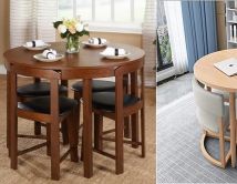 მაგიდები და სკამები პატარა ბინებისთვის, რომლებიც სივრცეს მაქსიმალურად ზოგავს